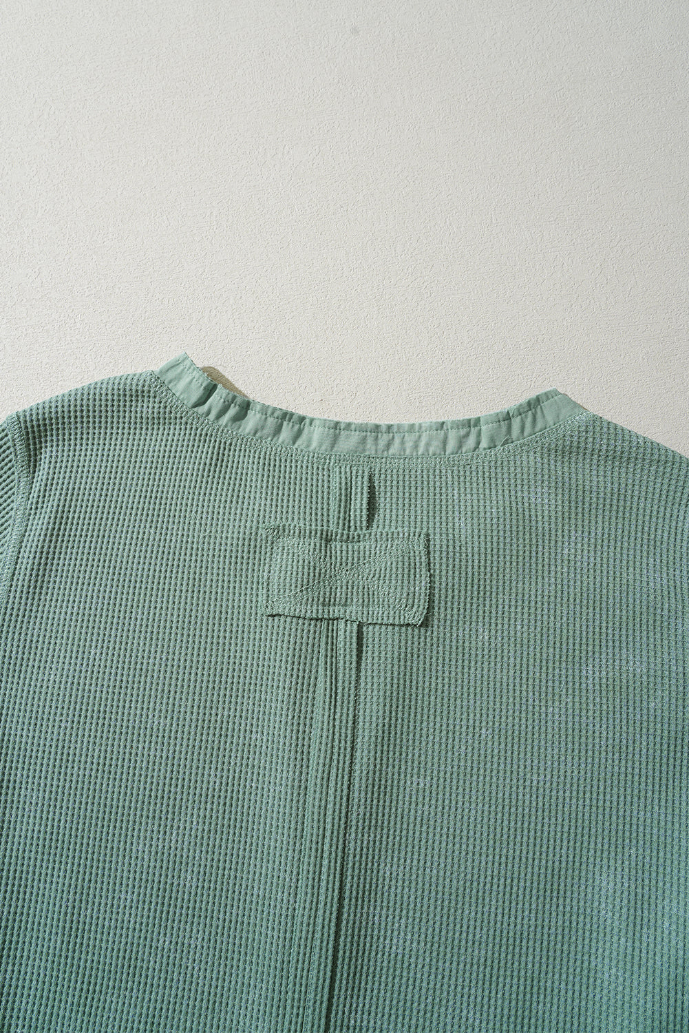 Smoke Green Casual V Neck Waffle Knit Top