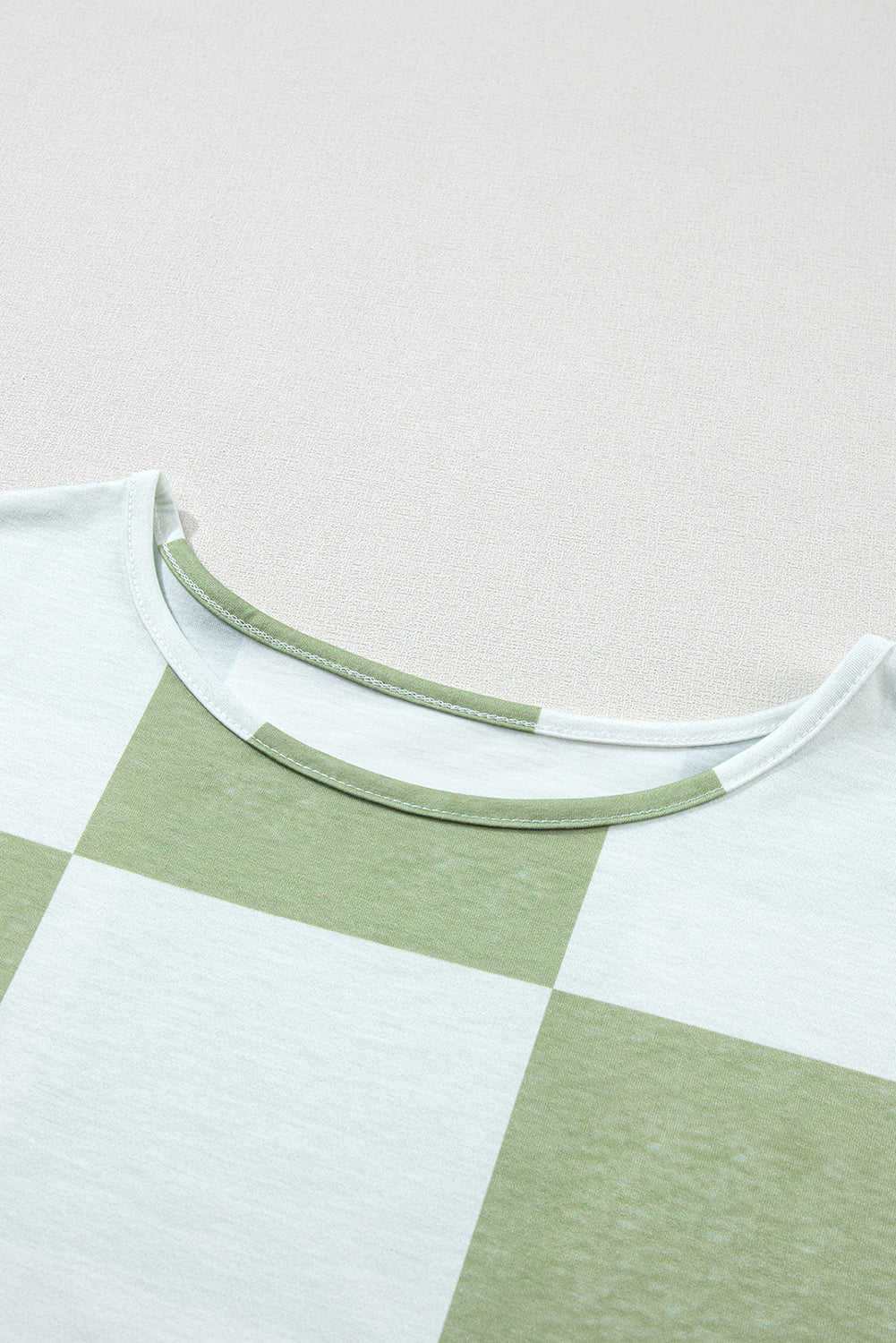 Grass Green Checkered Ruffle Smocked Cuffs Tee