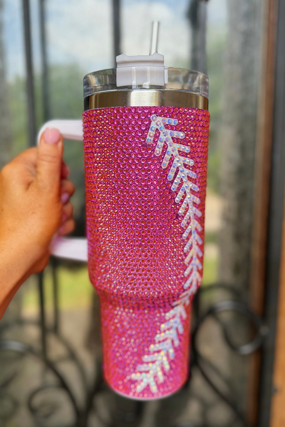 Rose Red 40Oz Baseball Rhinestone Tumbler Cup