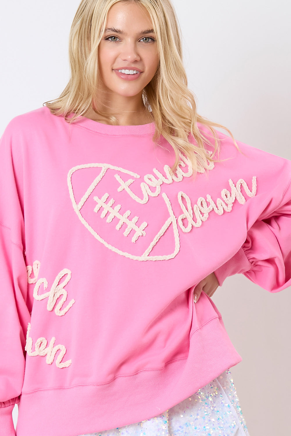 Pink Touch Down Rugby Thread Embroidery Sweatshirt