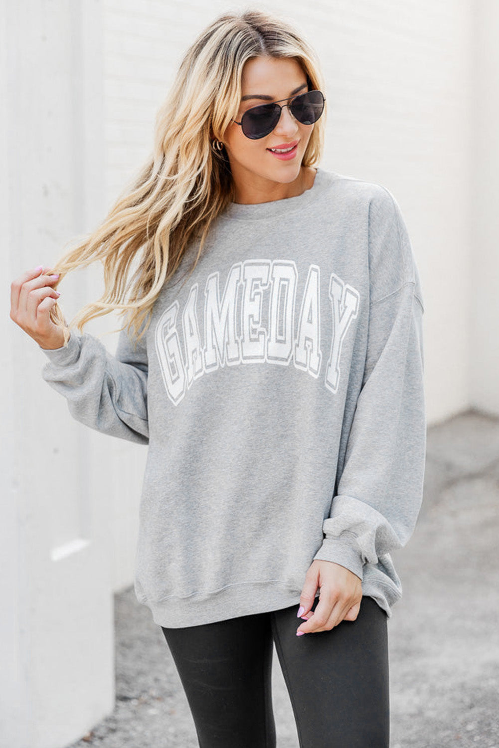 Gray Round Neck GAMEDAY Letter Graphic Sweatshirt