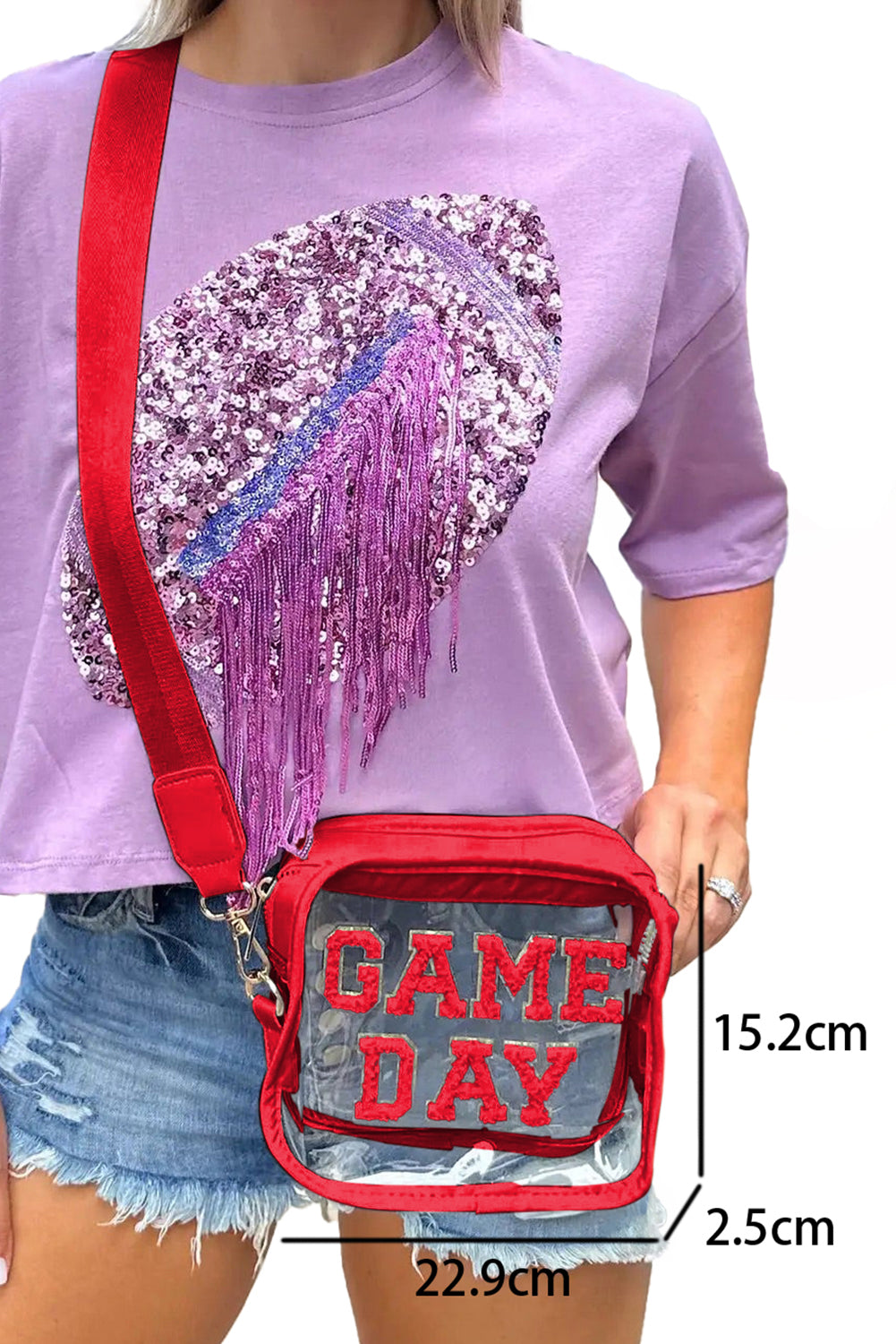 Black Chenille GAME DAY Pattern Clear Bag