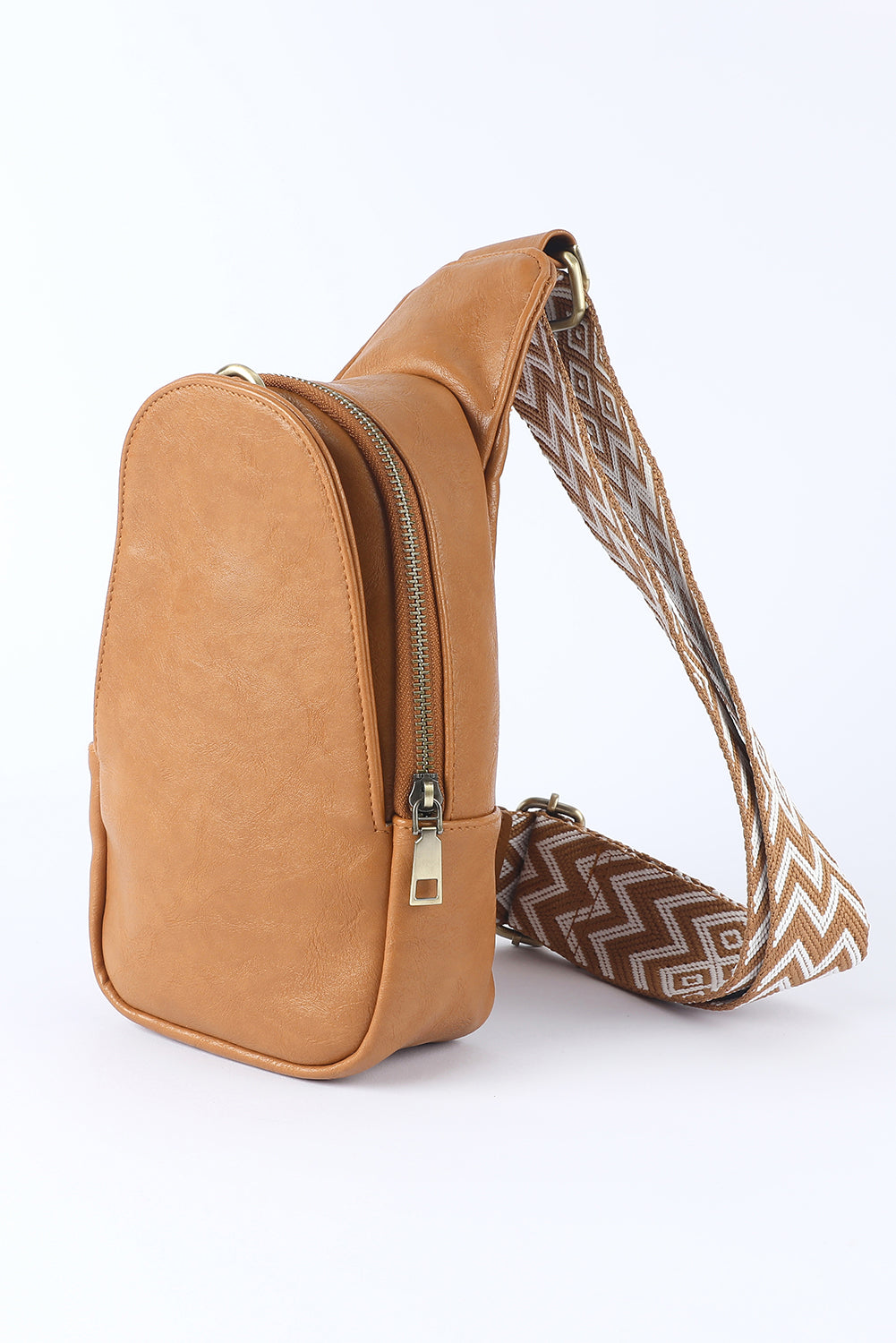 Brown Faux Leather Zipped Western Crossbody Sling Bag