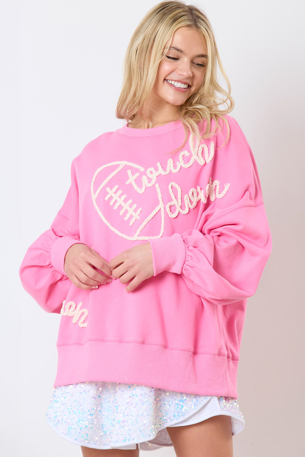 Pink Touch Down Rugby Thread Embroidery Sweatshirt