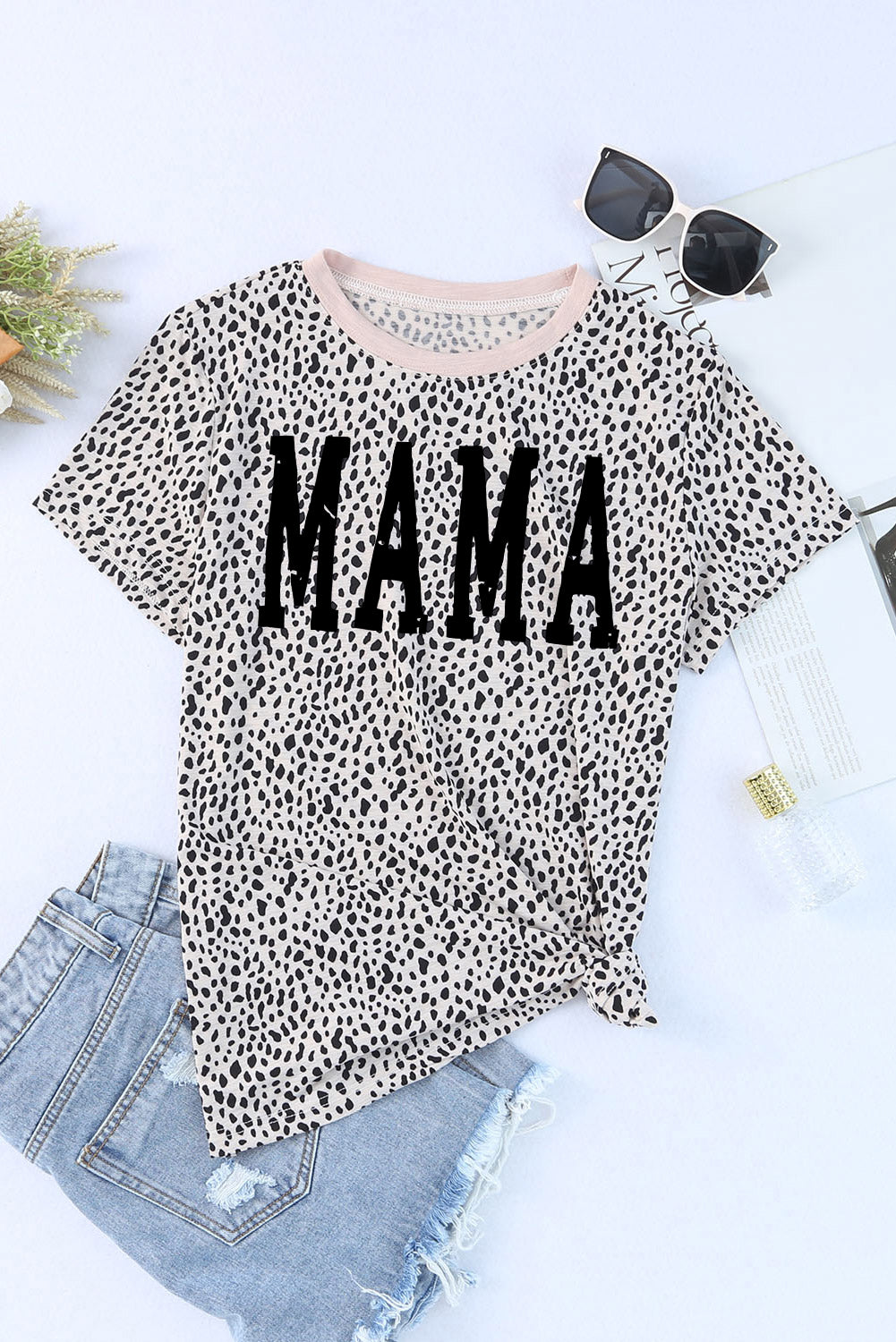 Apricot Leopard MAMA Graphic Crew Neck T Shirt