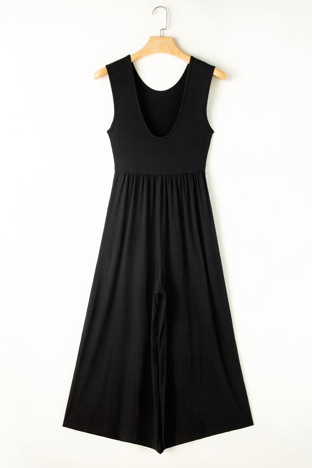 Black Solid Color Open Back Sleeveless Wide Leg Jumpsuit