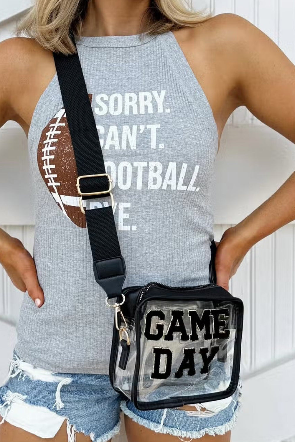 Black Chenille GAME DAY Pattern Clear Bag