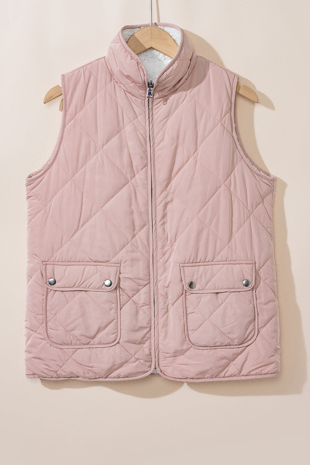 Pink Zip Up Fleece Lined Quilted Vest Coat