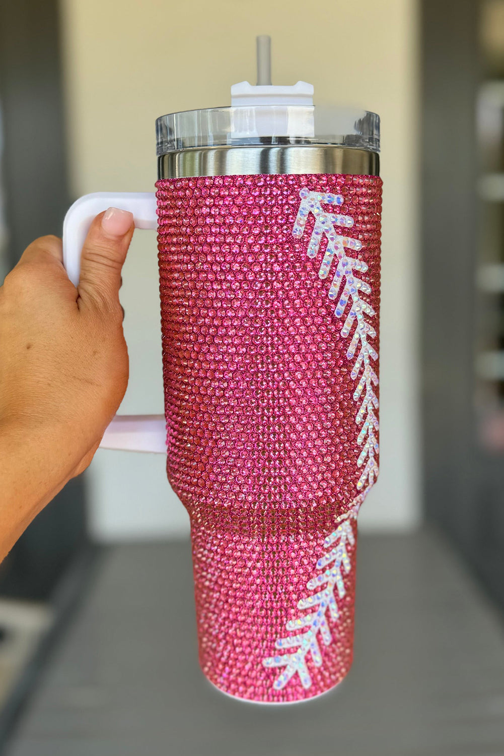 Rose Red 40Oz Baseball Rhinestone Tumbler Cup