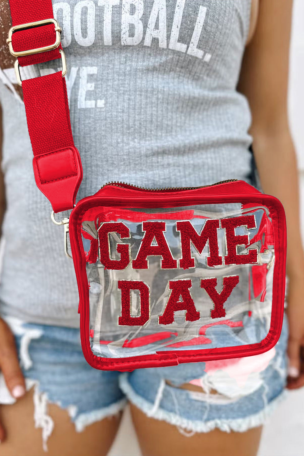 Black Chenille GAME DAY Pattern Clear Bag