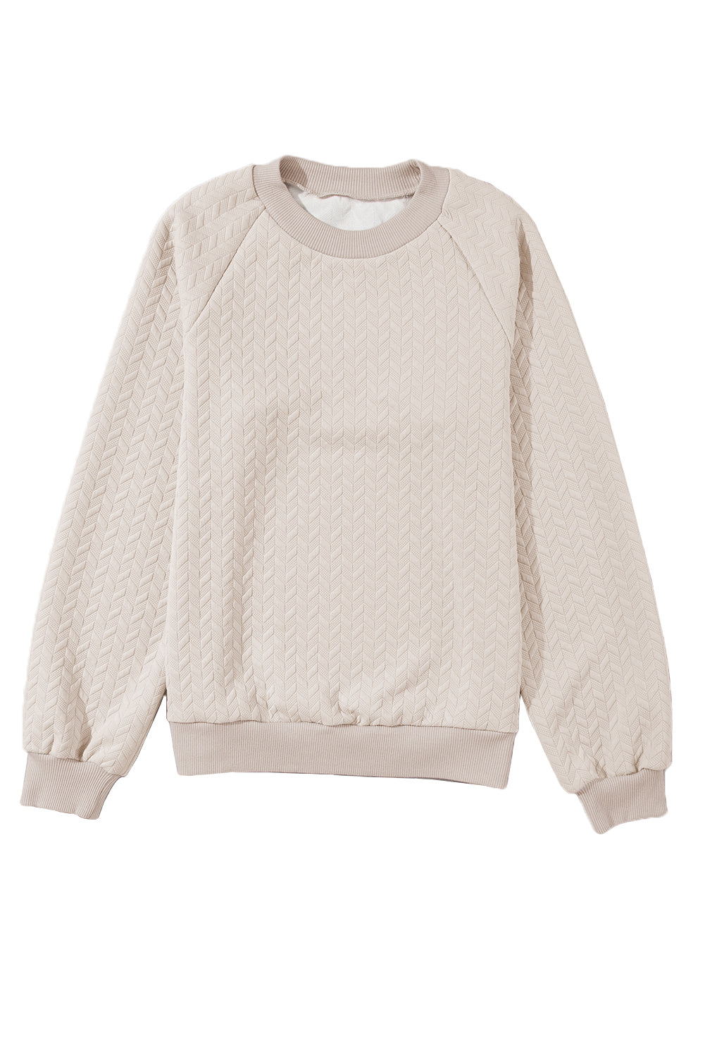 Green Solid Color Textured Raglan Sleeve Pullover Sweatshirt