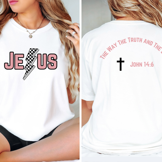 Jesus Lightening Bolt short sleeve t-shirt with bible verse John 14:6