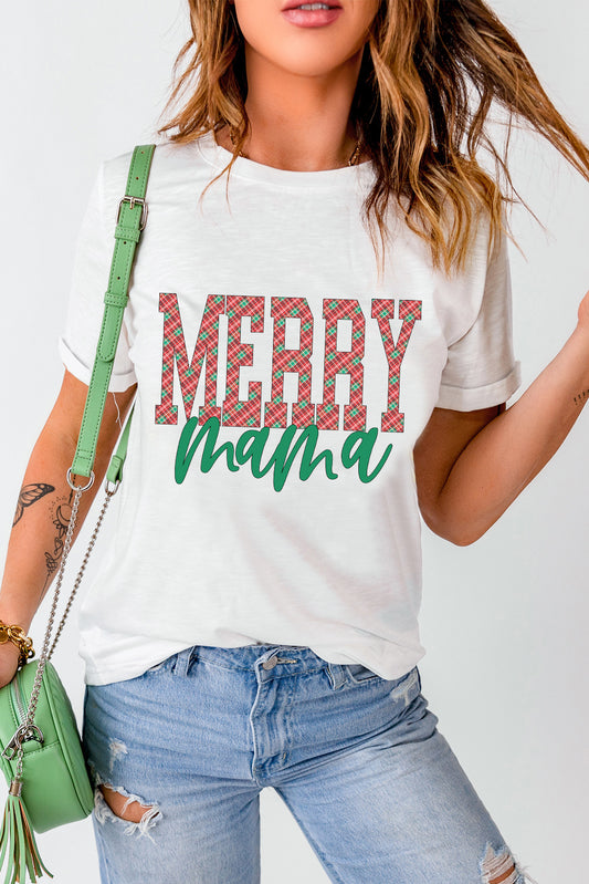 White MERRY mama Christmas Fashion Graphic T Shirt