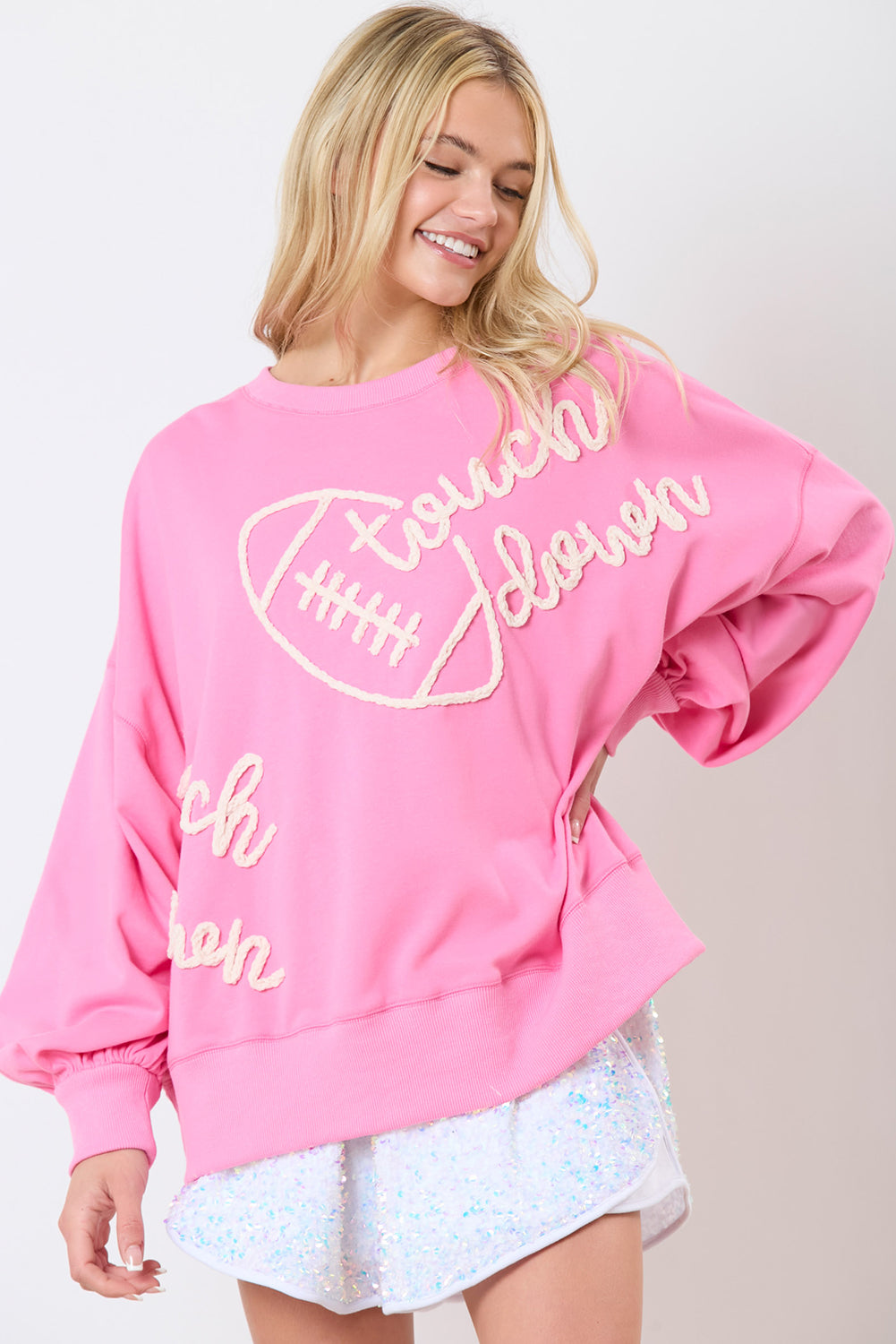 Pink Touch Down Rugby Thread Embroidery Sweatshirt