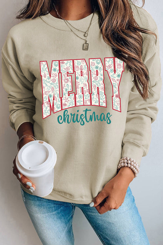 Parchment Basic Merry Christmas Oversized Graphic Sweatshirt