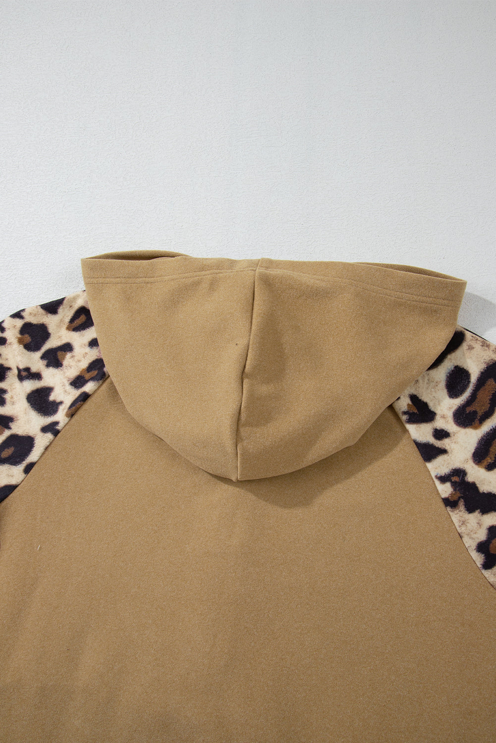 Light Beige Leopard Patchwork Raglan Sleeve Half Buttons Hoodie