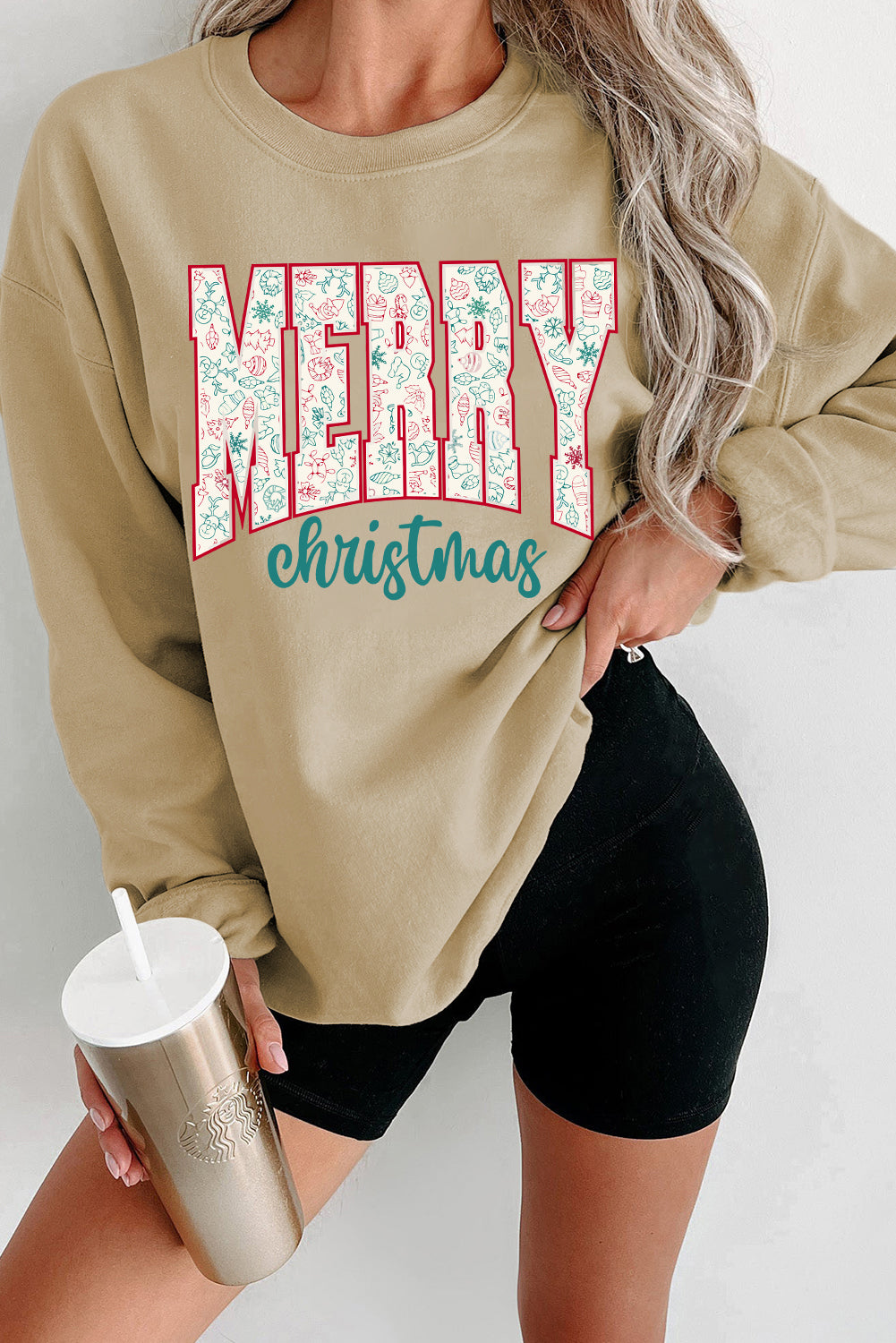 Parchment Basic Merry Christmas Oversized Graphic Sweatshirt