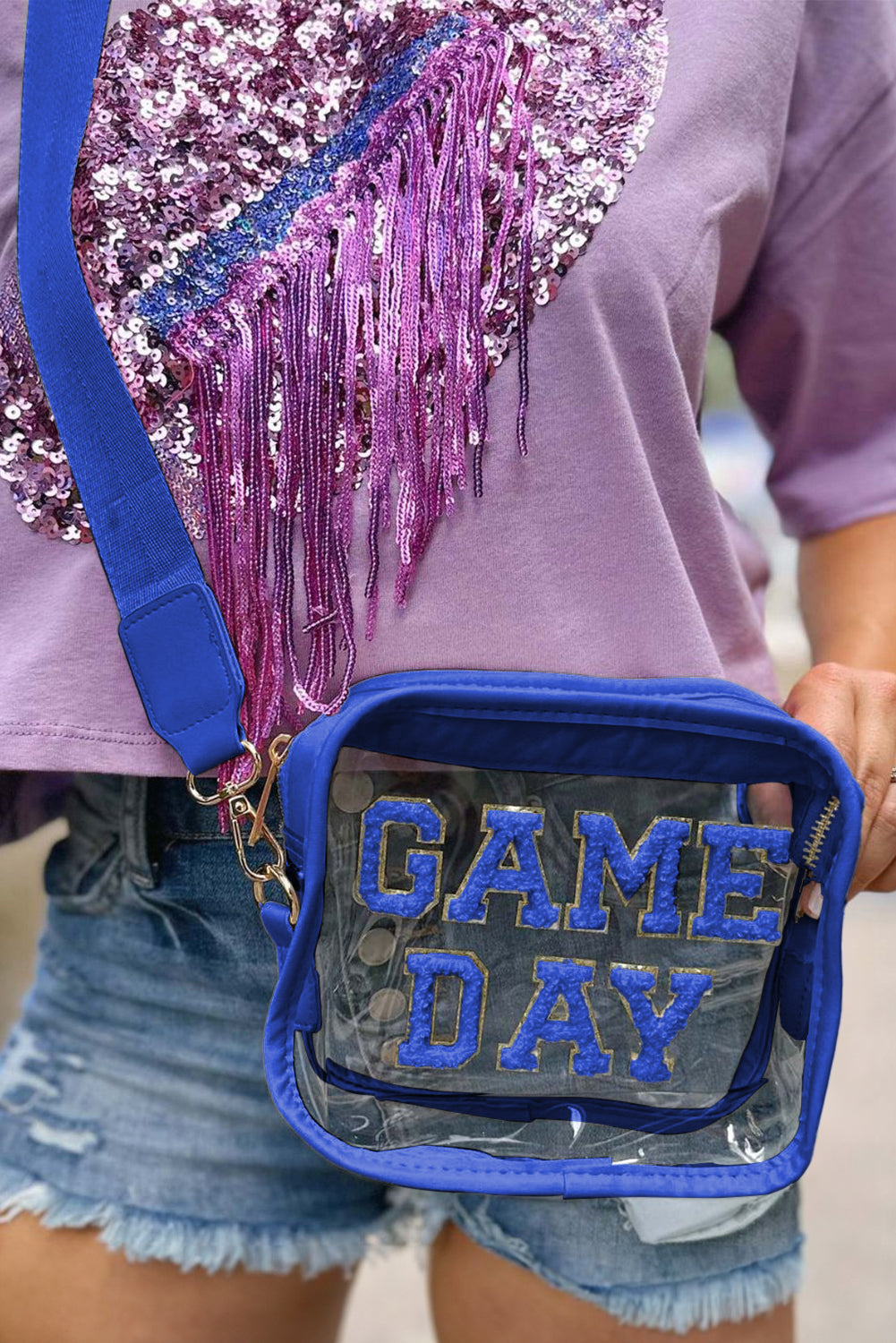 Black Chenille GAME DAY Pattern Clear Bag