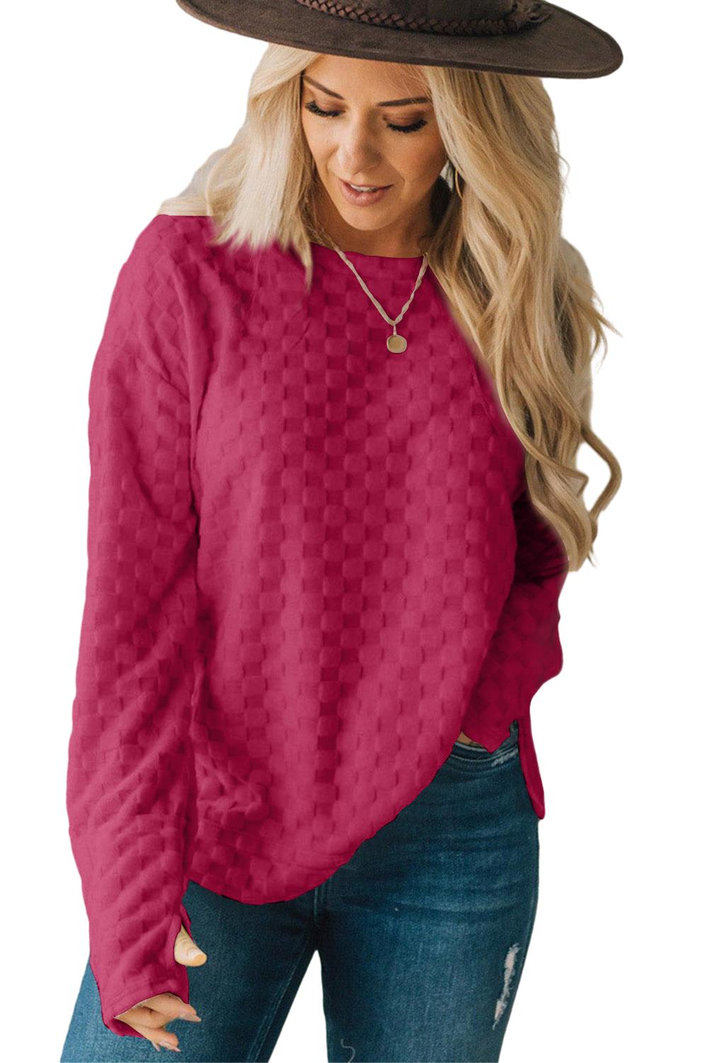 Beige Checkered Furry Thumbhole Long Sleeve Top