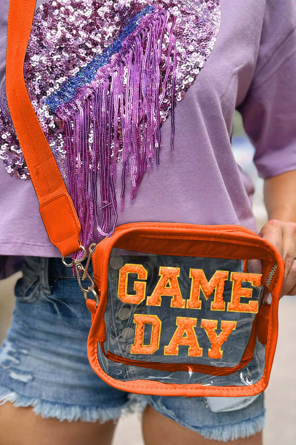 Black Chenille GAME DAY Pattern Clear Bag