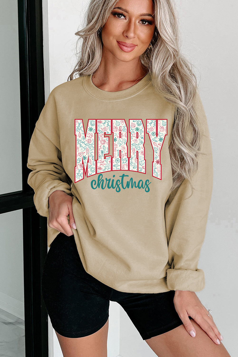 Parchment Basic Merry Christmas Oversized Graphic Sweatshirt