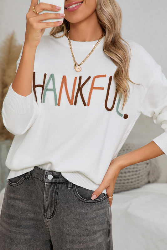 White Thankful Ivory Embroidered Sweater