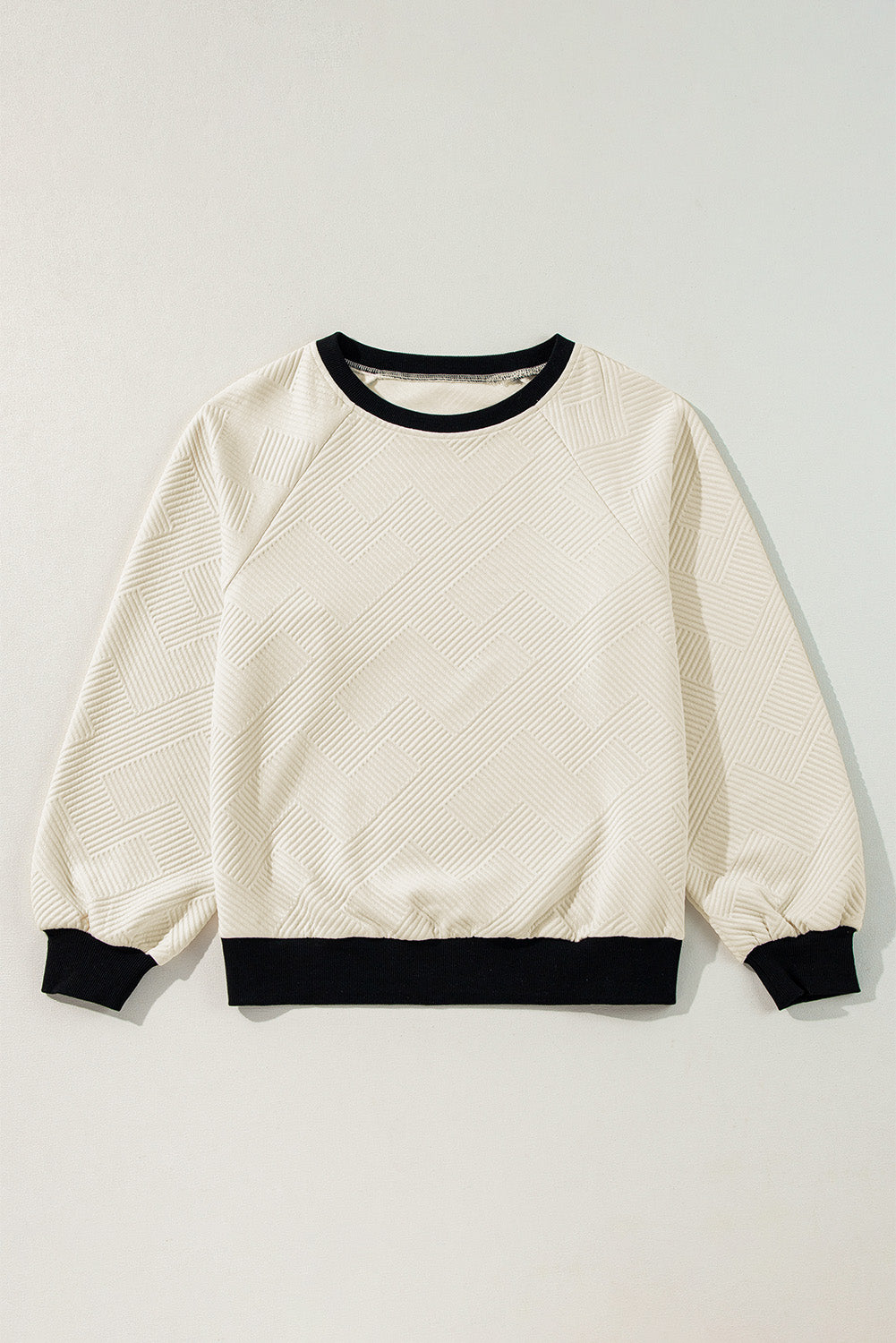 Jet Stream Textured Contrast Trim Raglan Sleeve Top