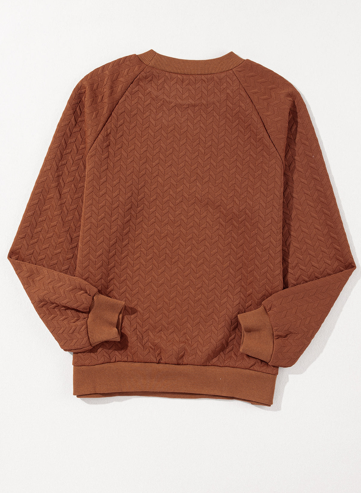 Green Solid Color Textured Raglan Sleeve Pullover Sweatshirt